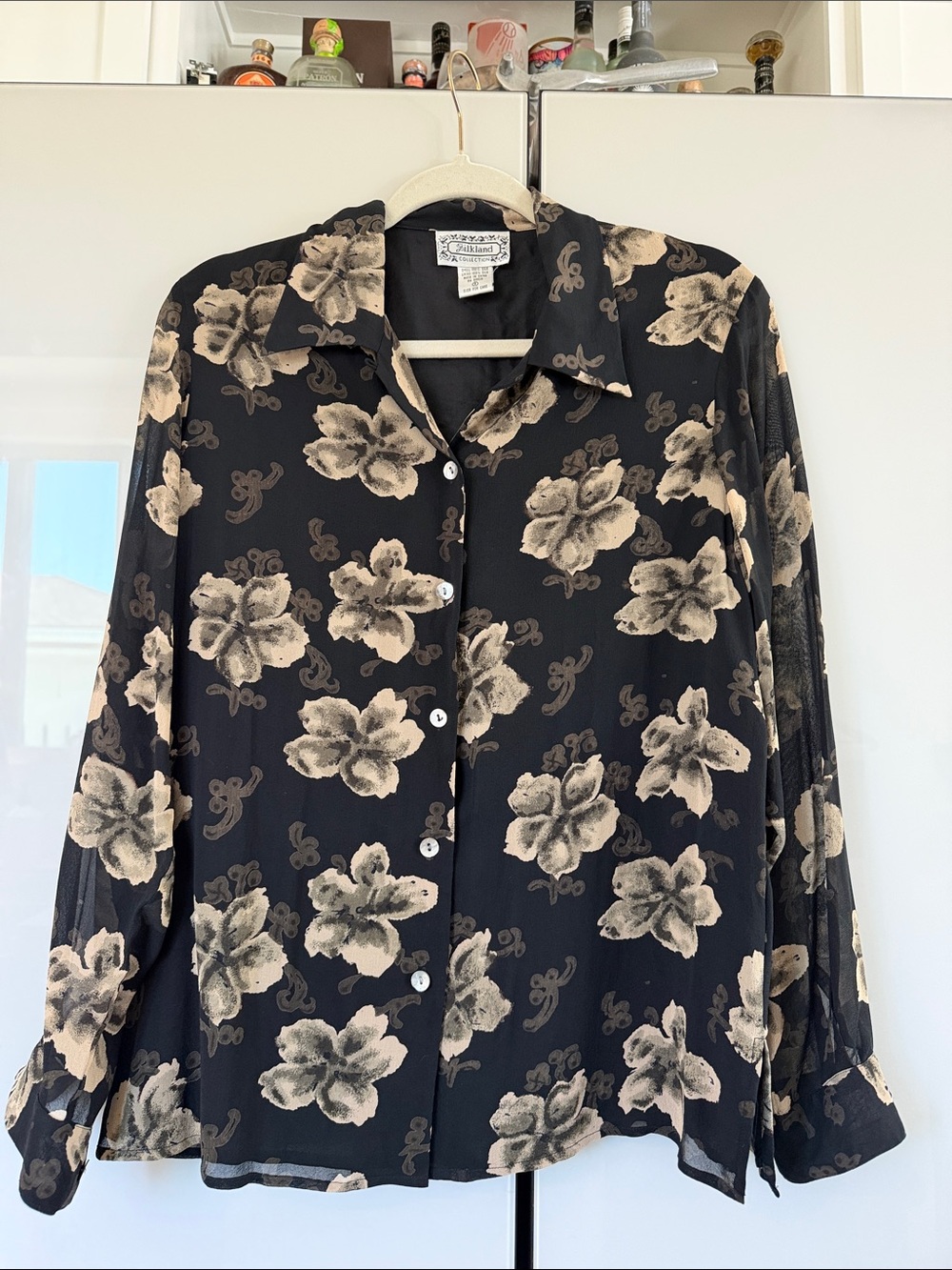 Silkland Black and Cream Floral Blouse